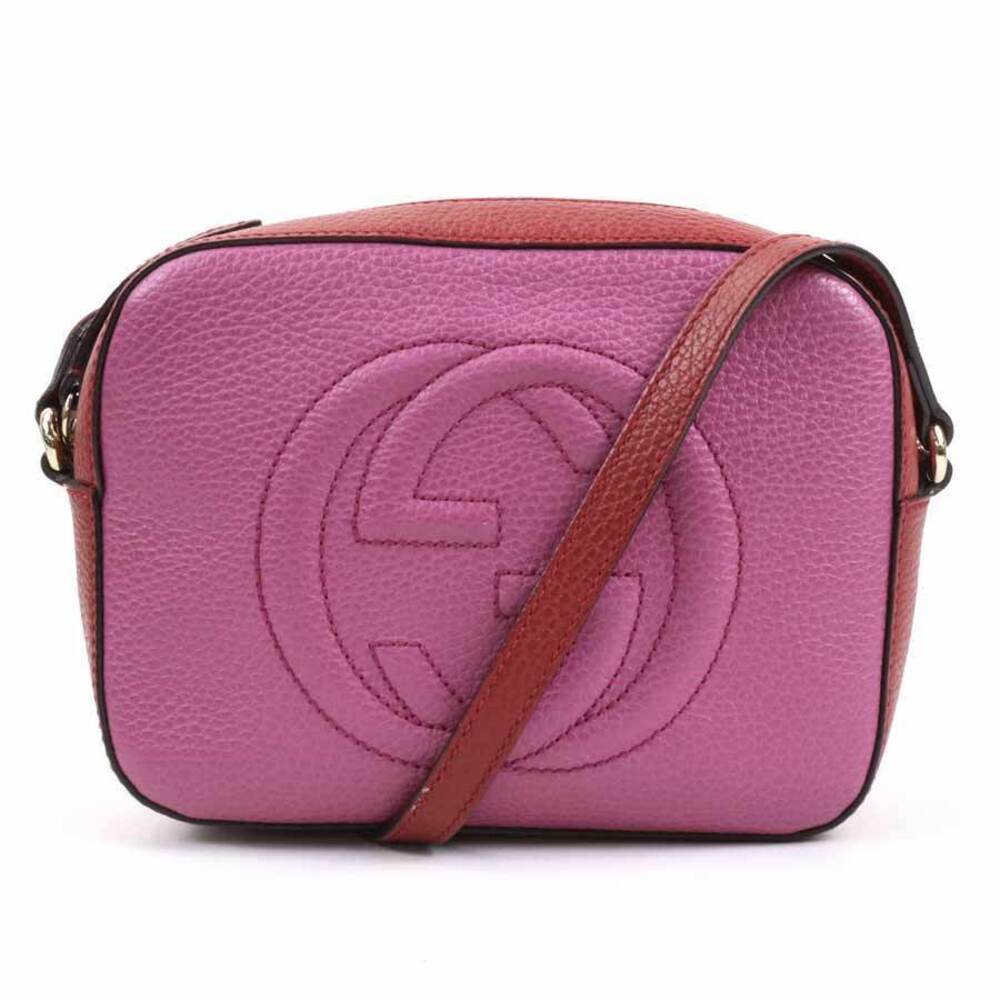 Gucci Soho Disco Crossbody Shoulder Bag Leather Red Magenta Gold